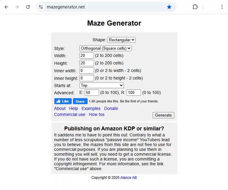 maze generator home page