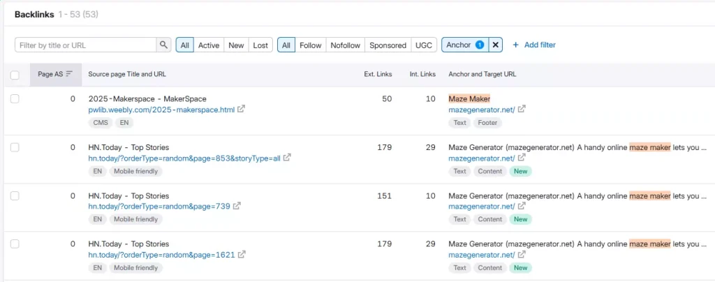 backlinks of maze maker
